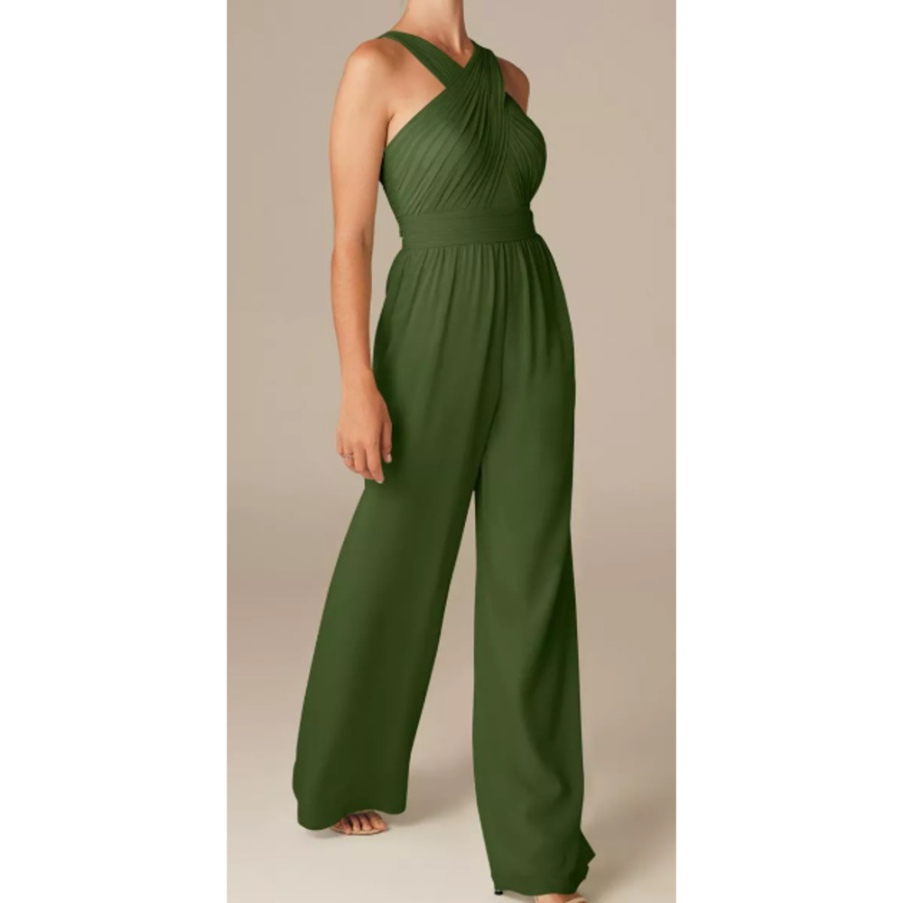 AW BRIDAL sz 6 S green olive chiffon Lorraine party wide leg jumpsuit NEW B78